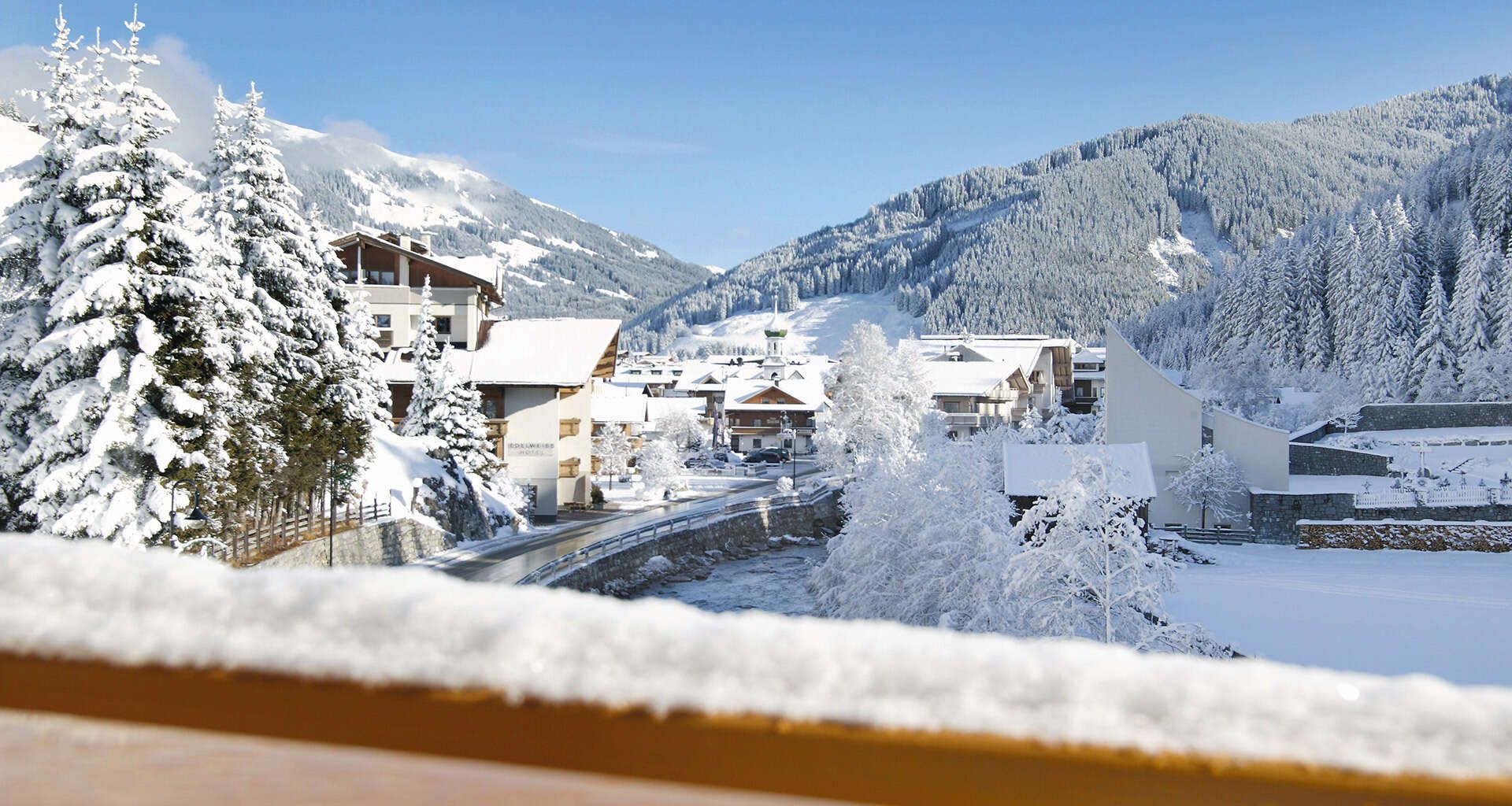 View from the Hotel Alpenherz in Gerlos in winter